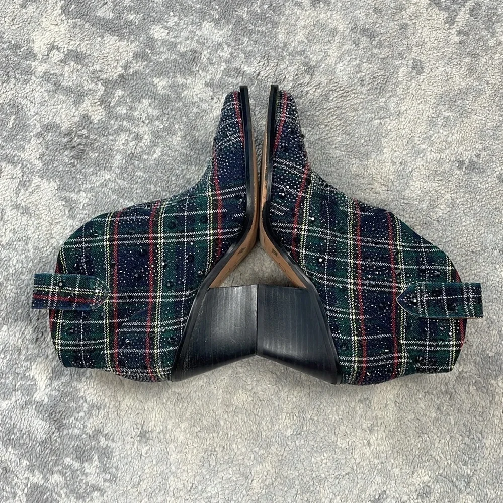 New Jessica Simpson Zadie Rhinestone Plaid Tartan Ankle Boots Western Sz 5.5